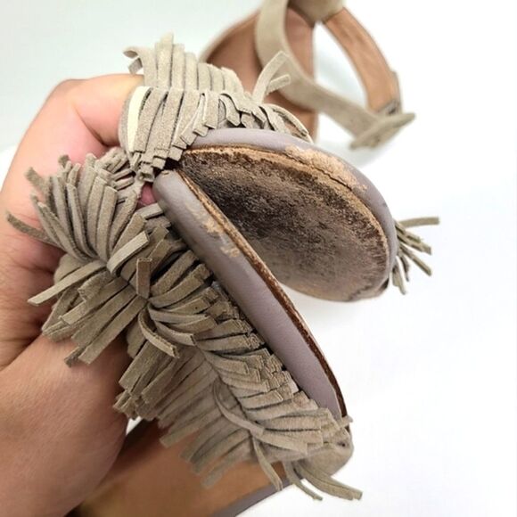 Joie Sandals Womens Size 7.5 Tan Suede Open Toe Heels Ankle Strap - Picture 5 of 7